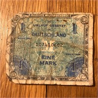 1944 Germany 1 Mark Banknote Allied Occupation