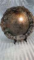 Large Silver Plated Ornate Round Footed Serving