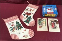 Christmas Stockings & Tin 3-D & Snowman Plates