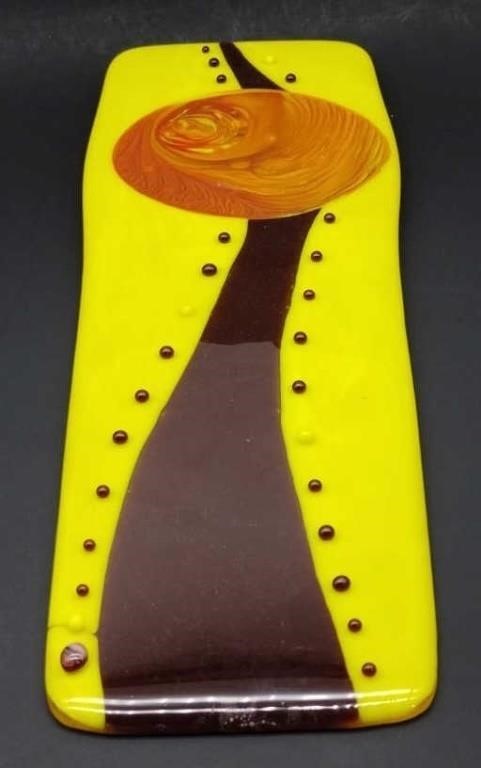 (V) Hand Made Yellow, Brown and Orange Glass Art