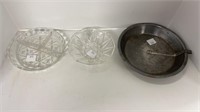 Glass divided dish, crystal bowl, metal pan