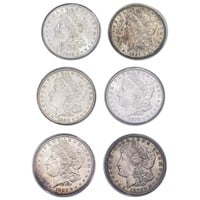 1878-1921 Varied Date Morgan Silver Dollars [6 Coi