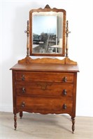 ANTIQUE 3 DRAWER VANITY W TILT TOP MIRROR