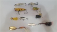 9 fishing lures hula popper, wood cobra, darker,