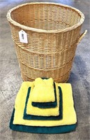 Bath Towels & Wicker Laundry Basket