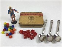 Vintage Boy Scouts First Aid, Marbles, Dice & More