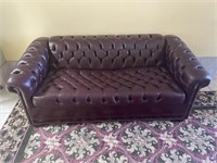 Burgundy Tufted Leather Sleeper Sofa