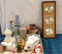 BAROMETER/THERMOMETER, OLD BOTTLES, FIGURINES