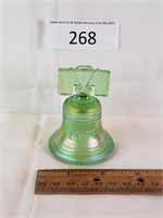Vintage Green Glass 1976 Liberty Bell Coin Bank