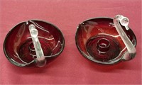 Pair of Duncan Miller Ruby Red Swan Candle Holders