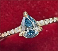 $2150 10K  2G Lab Blue Diamond 0.5Ct+0.05Ct Ring