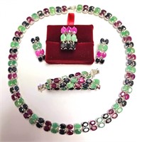 $9800 Silver 103.6G Sapphire Ruby Emerald 188Ct Se