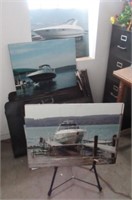 Assorted easels with portfolio cases and marine
