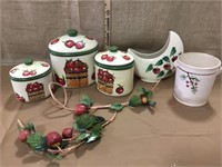 Apple canisters, crescent moon shaped vase