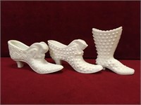 3 Fenton Milk Glass Slippers