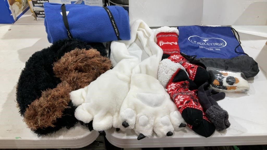 Gloves, socks, blanket and more