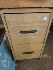 2 DRAWER WOOD FILE CABINET ON WHEELS