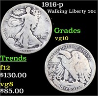 1916-p Walking Liberty Half Dollar 50c Grades vg+