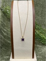 18k Gold Over Sterling Chain w/ Purple Pendent