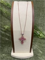 18K Rose Gold Over Silver Cross Pendant w/ Chain