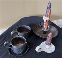 Metalware Candlesticks with Silver Plated Mug