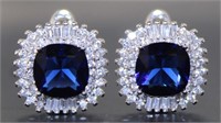 Stunning 5.40 ct Sapphire-Baguette Topaz Earrings