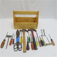 Wood Toolbox with Tools