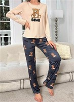 Women's Bear Print Soft Pajama Set, M