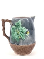 Early Majolica Handpainted Pitcher w/ Leaf Detail