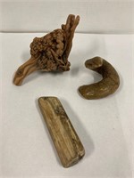 Petrified wood.  Driftwood and horn.