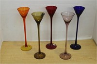 COLORED GLASS TALL CANDLESTICKS