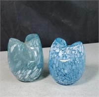 Pair of blue and white art glass