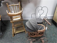 Baby Doll Highchair, Carriage, and Chair