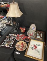 Decorative Cardinal Lot, Pictures & Lamp.