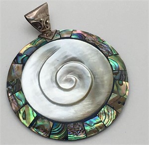 Sterling Mother Of Pearl & Abalone Stone Pendant
