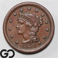 1854 Braided Hair Large Cent, AU Bid: 110