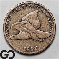 1857 Flying Eagle Cent, Obv Rim Die Break