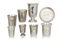 A GROUP OF ANTIQUE SILVER KIDDUSH CUPS, 363g