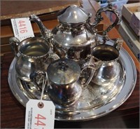 4pc plated silver tea set with undertray