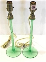 Pair of Green Depression Electrified Candle Stick