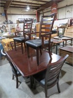 SOLID WOOD CHERRY FINISH DINING TABLE W/ 6 CHAIRS