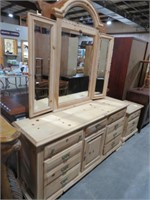 SOLID PINE 7 DR 1 DO TRIPLE MIRROR WITH DRESSER