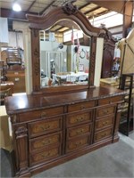 BEAUTIFULLY CARVED 12 DR DRESSER WITH MIRROR
