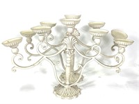 2 White Caste Iron Candlestick Holders Candelabra