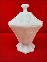 Antique White Milk Lidded Octagon Shape Candy Dish