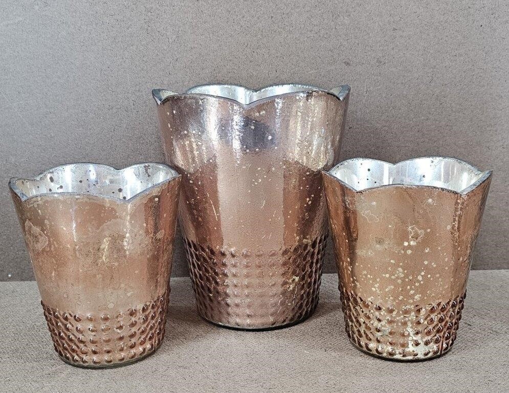 3pc Rose Gold Mercury Array Vase Pots