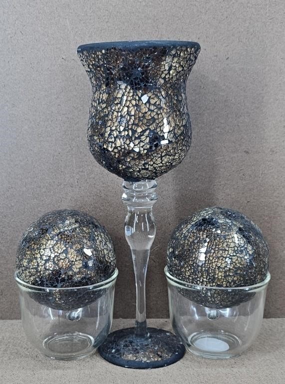 Brown Mosaic Candle Holder & Sphere Balls
