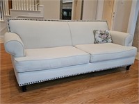 Linen Cream Couch w/ Brad Trim & 1 Accent Pillow