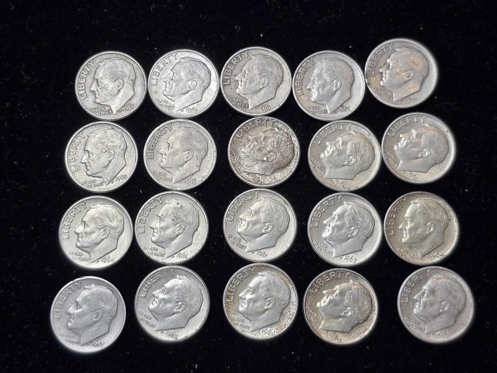 Various Dates Roosevelt Silver Dimes (20)1946-1964