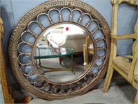 Large Ornate Circle Beveled Mirror